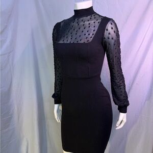 Fashion Nova Black Long Sleeve Dress with Sheer Details